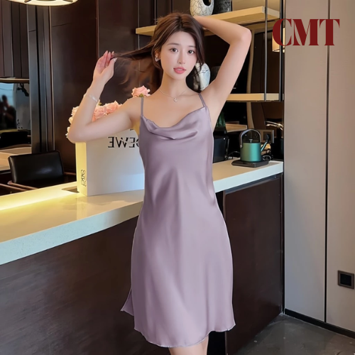 váy ngủ hai dây cổ tròn